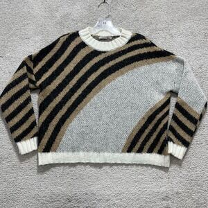Niccolai Sweater Womens Medium Black Brown Gray Mohair Italy Stripe Crew Comfy